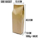 ถุงกาแฟทรง Side Gusset มีวาลว์ สีคร๊าฟ์​ Brown Kraft ไซส์ 1000g